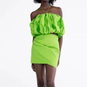 Zara Limited Edition Draped Mini Skirt Join Life Collection Neon Green Size L